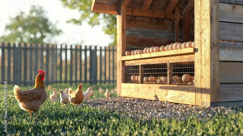 Chickens Laying Eggs in Cozy Wooden Coop