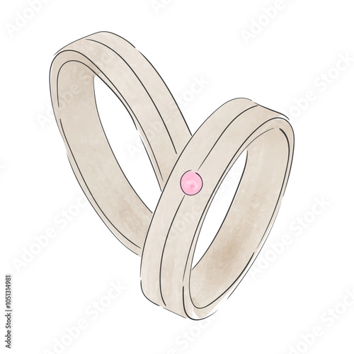 Vector illustration of watercolor wedding rings isolated on white background.