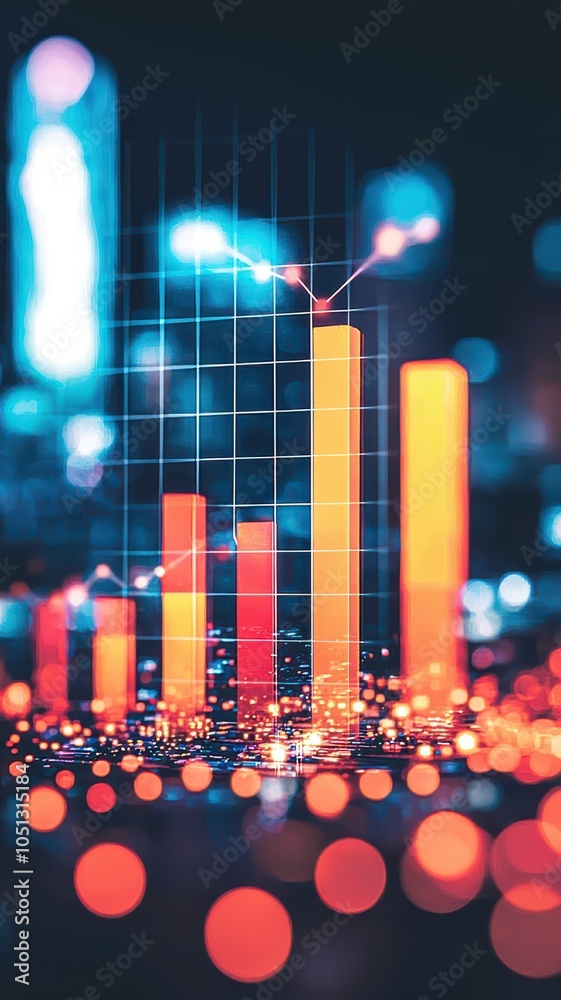 Bar Chart Illustrating Business Growth Trends Superimposed Over a Dynamic Urban Skyline Background Bar Chart Illustrating Business Growth Trends Superimposed Over a Dynamic Urban Skyline Background