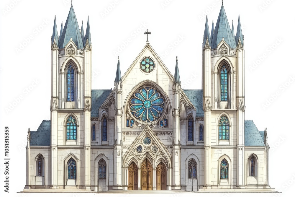 Naklejka premium Gothic Cathedral Architecture Facade Illustration