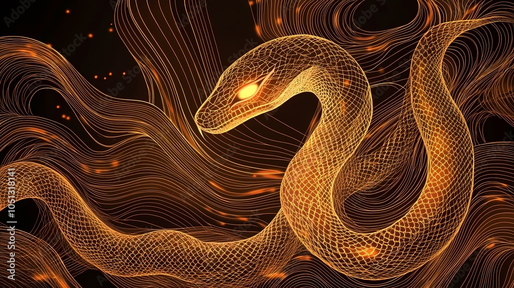 Fototapeta premium traditional chinese golden line snake illustration poster background