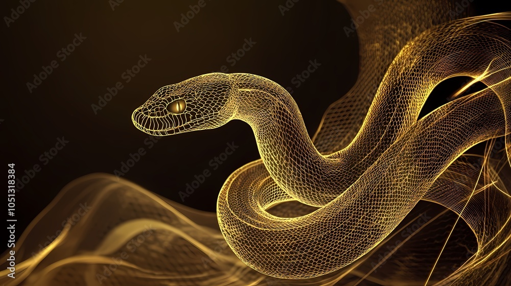 Fototapeta premium traditional chinese golden line snake illustration poster background