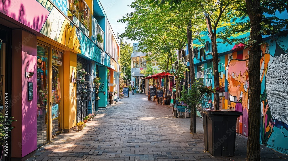Fototapeta premium Colorful Urban Walkway with Street Art Murals