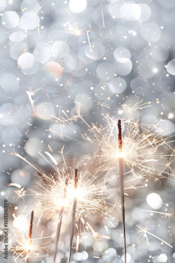 Fototapeta premium Enjoy a Festive Sparkler Celebration with Glowing Fireworks and Bokeh Lights illuminating the night. Celebrate joy, excitement, and magic with vibrant lights and glittery sparklers