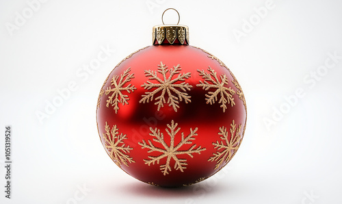 Elegant Red and Gold Christmas Ball Ornament Isolated on White Background