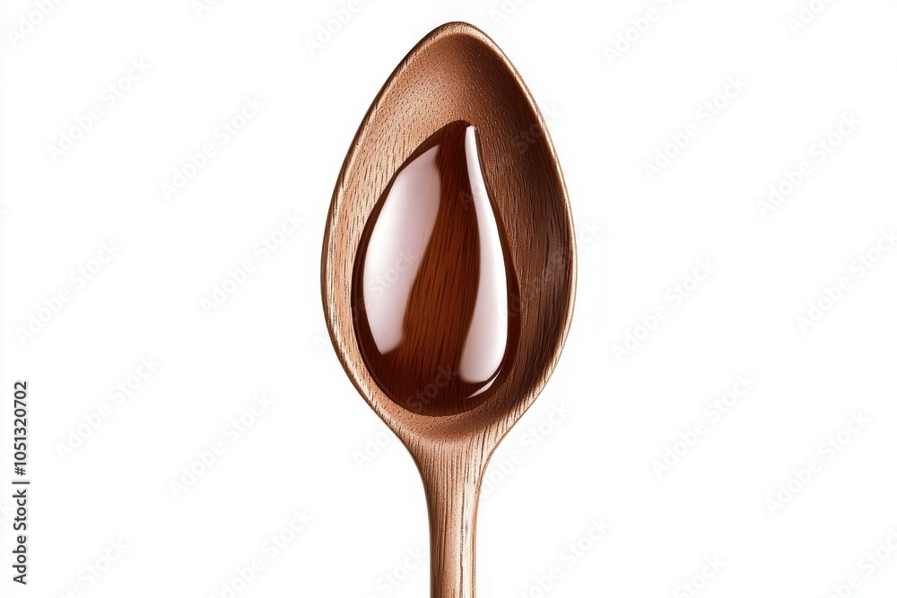 Wooden spoon with grain details and curved shape, placed against a white background to emphasize its natural texture