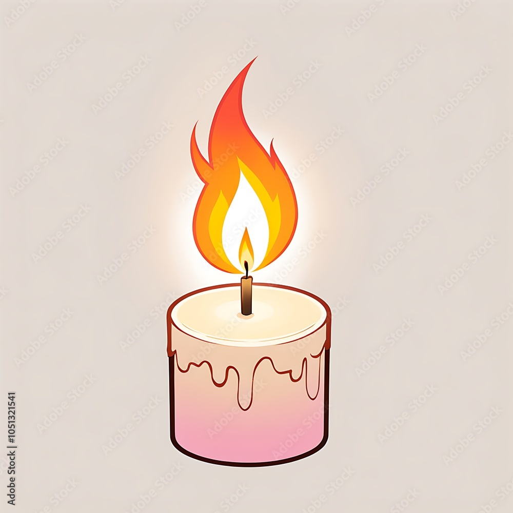 Radiant candle with dripping wax and luminous flame In a vector illustration white background Radiant candle with dripping wax and luminous flame In a vector illustration white background
