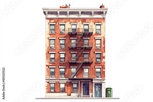 Vintage Brick Building Facade with Fire Escape in New York City