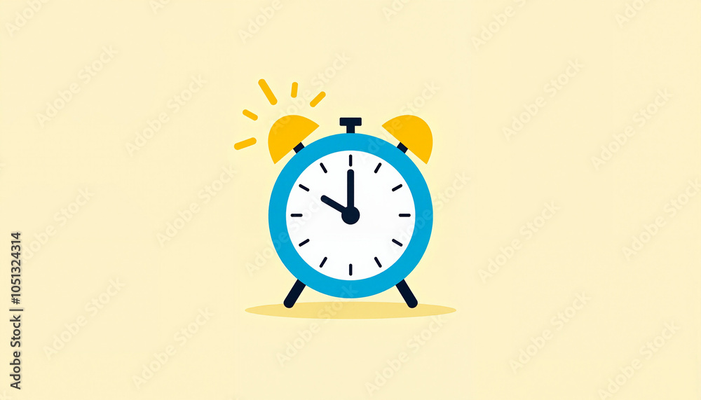 Cartoon blue alarm clock ringing on light yellow background Cartoon blue alarm clock ringing on light yellow background