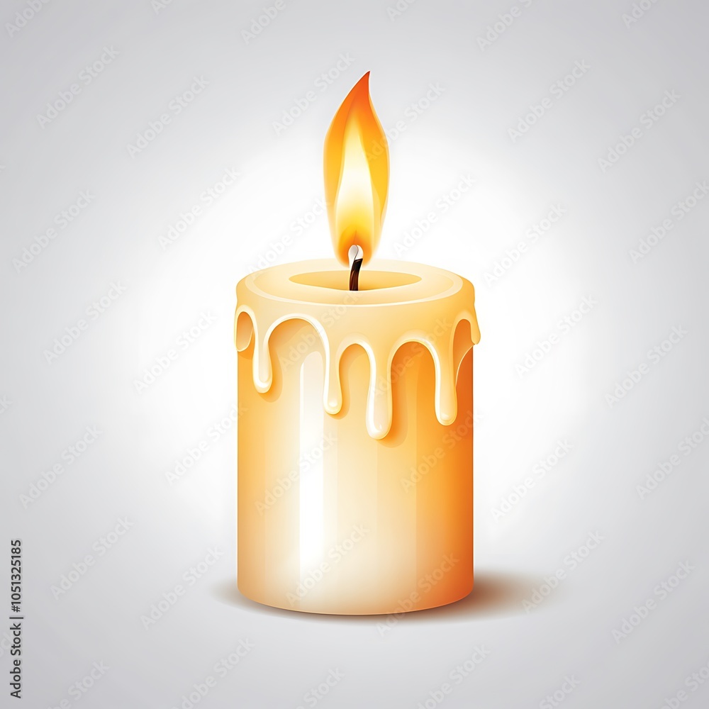 Radiant candle with dripping wax and luminous flame In a vector illustration white background Radiant candle with dripping wax and luminous flame In a vector illustration white background