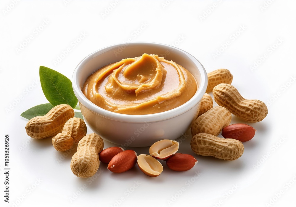 peanut butter in a white bowl and peanuts peanut butter in a white bowl and peanuts