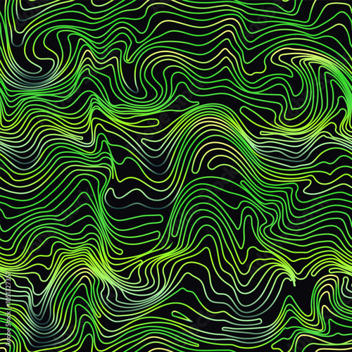Toxic green geometric waves. Seamless pattern