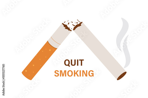 Broken cigarette, quit smoking. Concept no smoke. Flat vector illustration