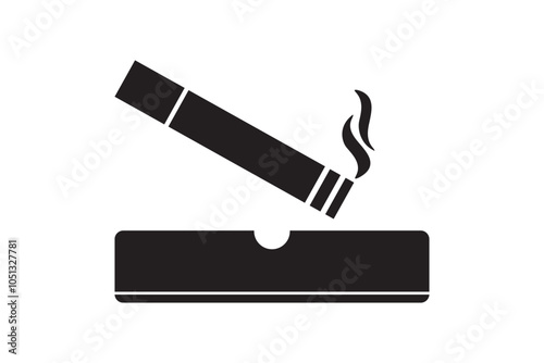 Ashtray icon, Cigarette Ashtray isolated on white background. monochrome design.