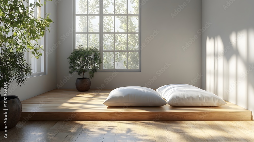 Fototapeta premium Minimalist Interior with Natural Light and Greenery