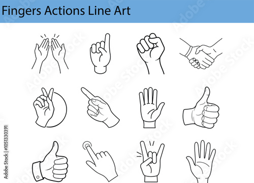Line Art Illustration of Hand Gestures and Actions