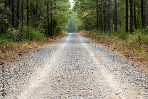 Serene Rustic Gravel Road in Pine Forest - Capturing Rural Charm and Natural Texture