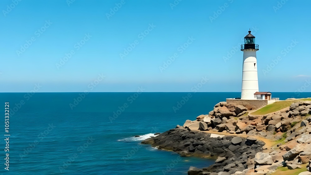 Lighthouse on Rocky Shore with Open Ocean Lighthouse on Rocky Shore with Open Ocean