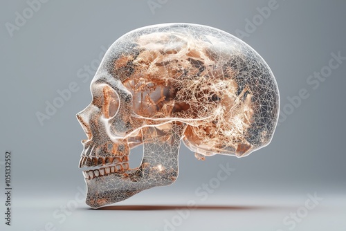 Techno Artistry - Glowing Holographic Skull with Fractal Designs photo