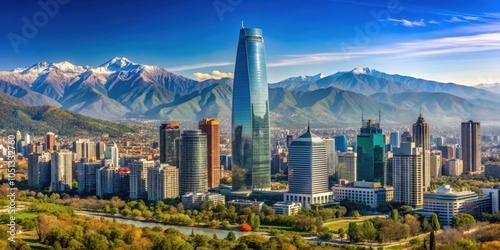 Wallpaper Mural Panoramic view of Santiago de Chile with Costanera Center skyscraper, Titanium Tower, and Andes Mountain Range Torontodigital.ca