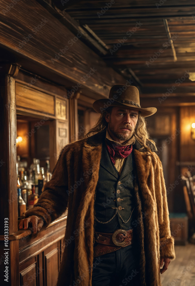 a gunslinger inside an old west saloon a gunslinger inside an old west saloon