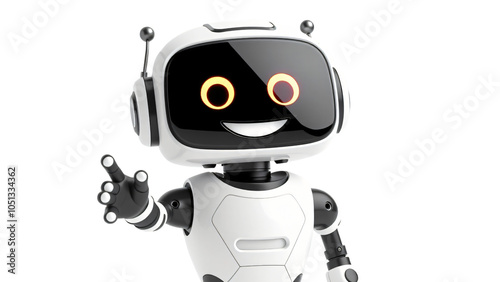 Happy robot. 3d ai character, chat bot mascot isolated on white background, GPT chatbot icon. Artificial intelligence, trendy technology, support service, funny automation computer 