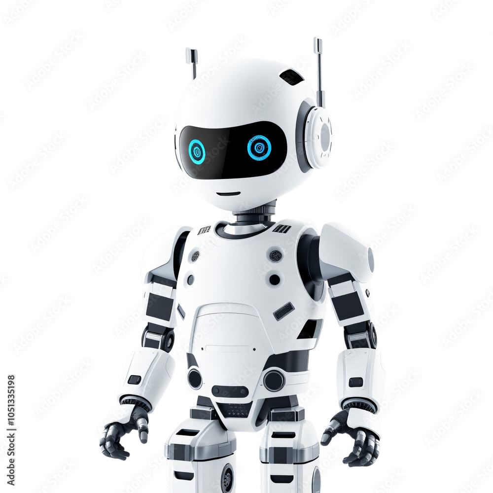 Happy robot. 3d ai character, chat bot mascot isolated on white background, GPT chatbot icon. Artificial intelligence, trendy technology, support service, funny automation computer Happy robot. 3d ai character, chat bot mascot isolated on white background, GPT chatbot icon. Artificial intelligence, trendy technology, support service, funny automation computer