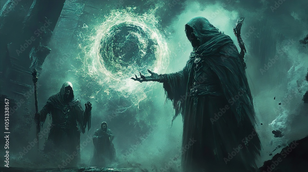 Obraz premium Dark Fantasy Wizards Casting a Powerful Spell