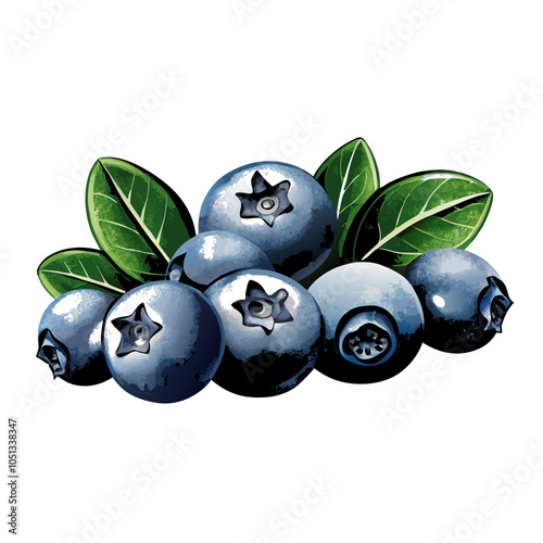 Blueberries With Leaves Realistic vector illustration (11)