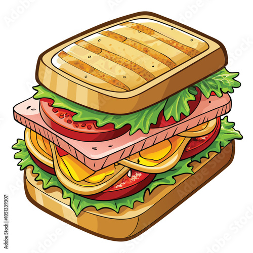 Tuna Melt Delicious Sandwich Art Vector Design on White Background with Cheese and Bread