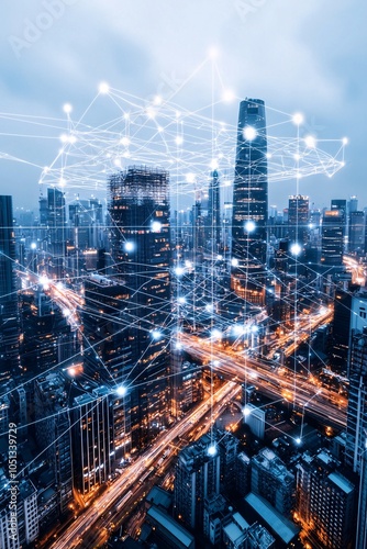 Wallpaper Mural AI urban planning, futuristic cityscape, digital networks, advanced technology Torontodigital.ca