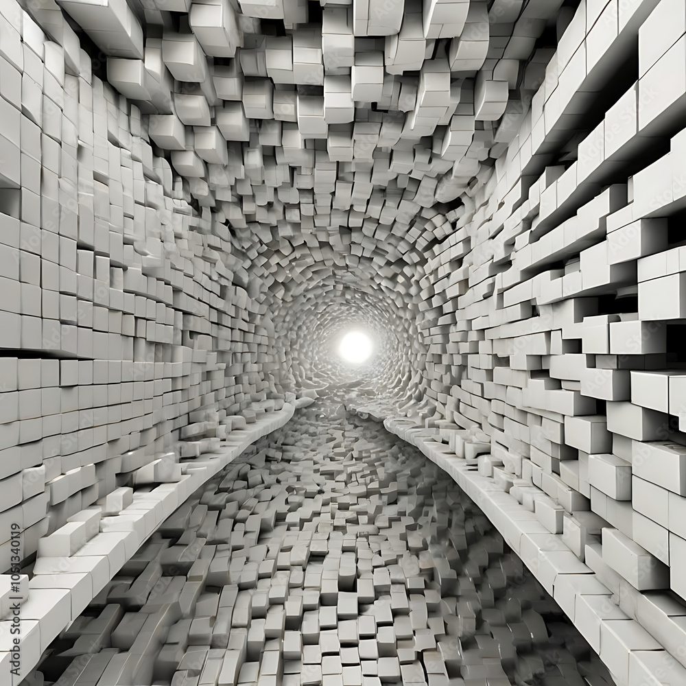 Obraz premium White Twisted Geometric Tunnel made of Cubes with inverted Edge Color 