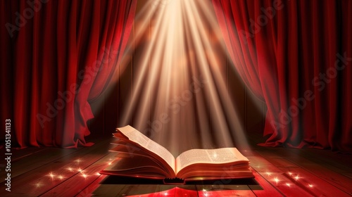 Open Book Under Spotlight on Stage