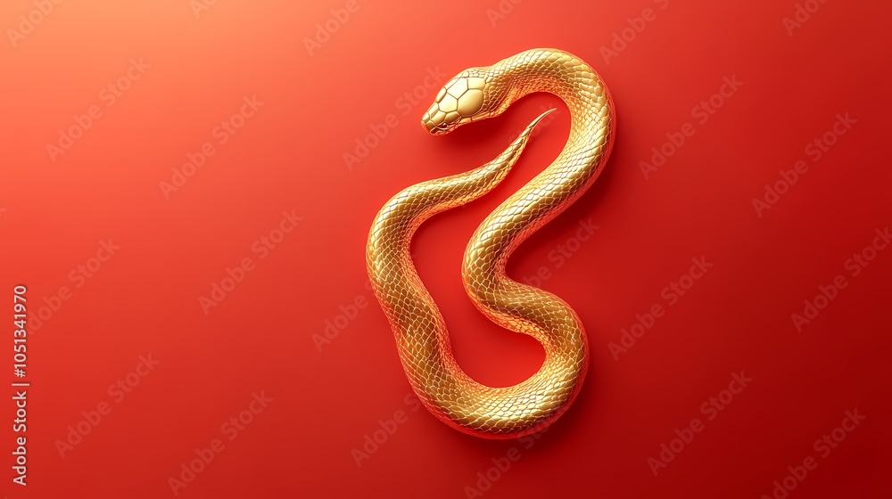 Fototapeta premium Traditional Chinese New Year red background with golden abstract snake illustration poster background