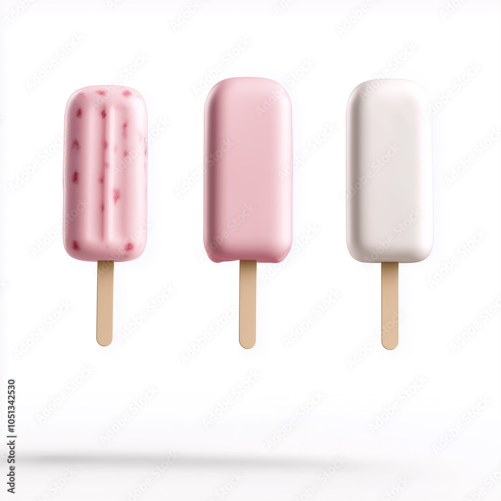 Pastel Colored Ice Cream Popsicles on White Background Pastel Colored Ice Cream Popsicles on White Background