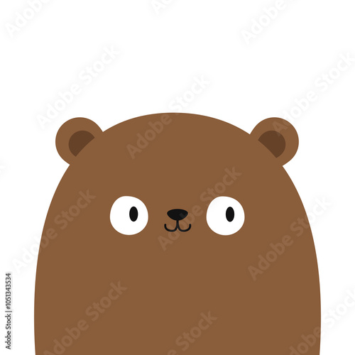 Cute little bear. Funny head face. Brown grizzly icon. Kawaii cartoon character. Valentines Day. Greeting card, sticker print template. Childish style. White background. Isolated. Flat design. Vector