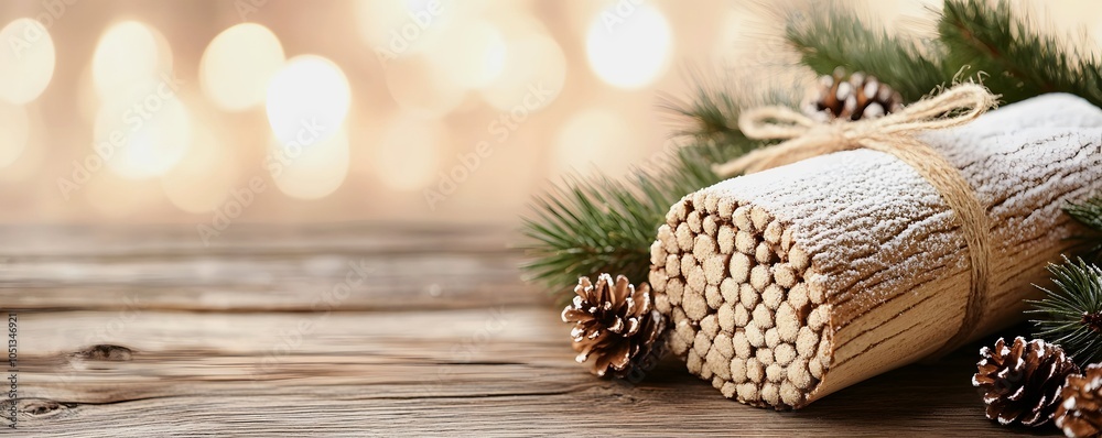 A festive arrangement of rustic logs tied with twine, surrounded by pinecones and greenery, set against a softly blurred, warm background. A festive arrangement of rustic logs tied with twine, surrounded by pinecones and greenery, set against a softly blurred, warm background.