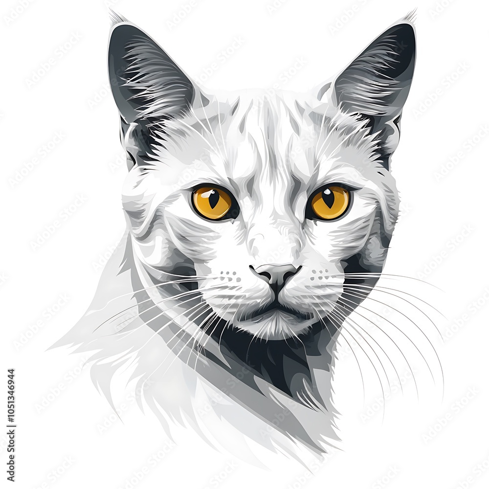 Obraz premium Tabby cat vector art with amber eyes in a white background