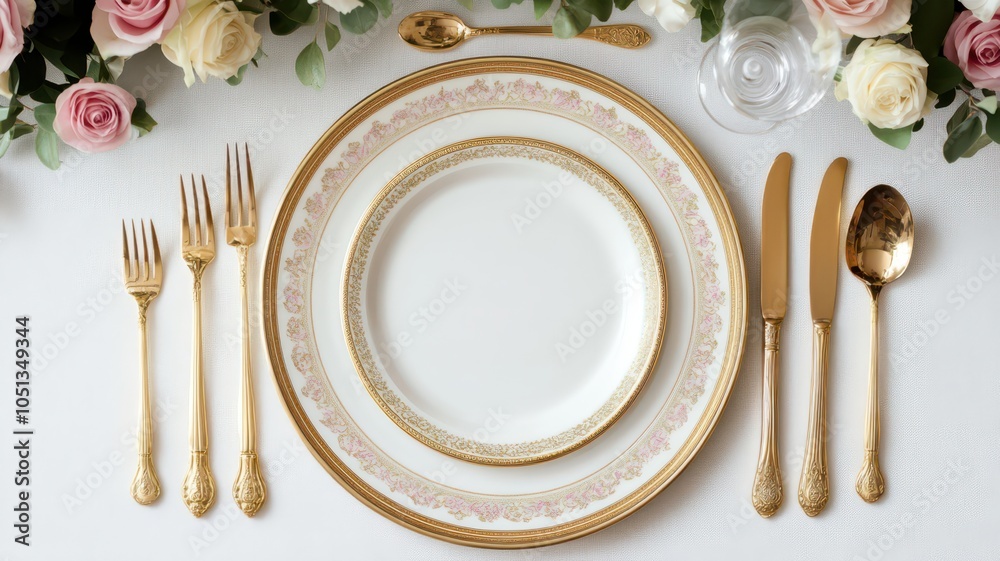 Elegant and refined delicate place setting with exquisite decorations for a sophisticated dining experience. Elegant and refined delicate place setting with exquisite decorations for a sophisticated dining experience.