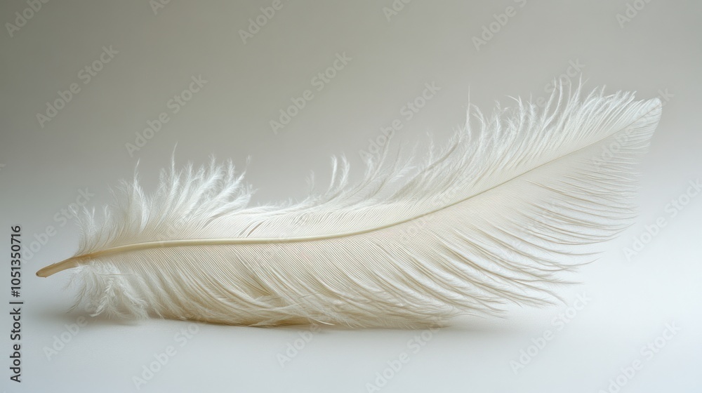 Obraz premium A Single White Feather Resting on a White Background