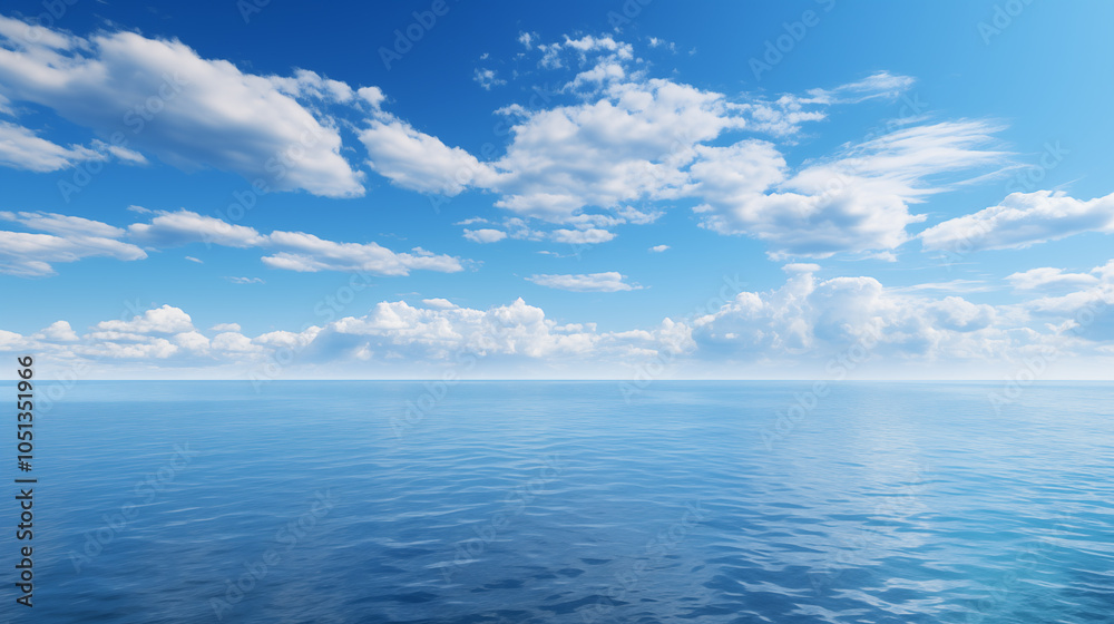 Fototapeta premium sky over calm sea. Blue sea and sunny sky on horizon over calm water
