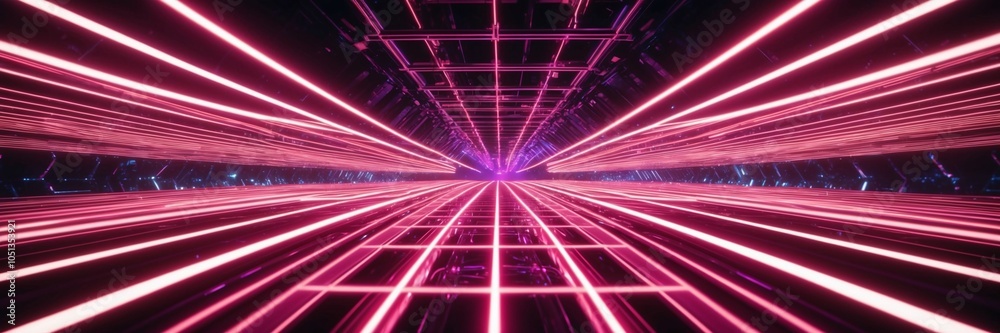 Pulsating Light Trails Forming a 3D Grid in a Futuristic Environment Pulsating Light Trails Forming a 3D Grid in a Futuristic Environment