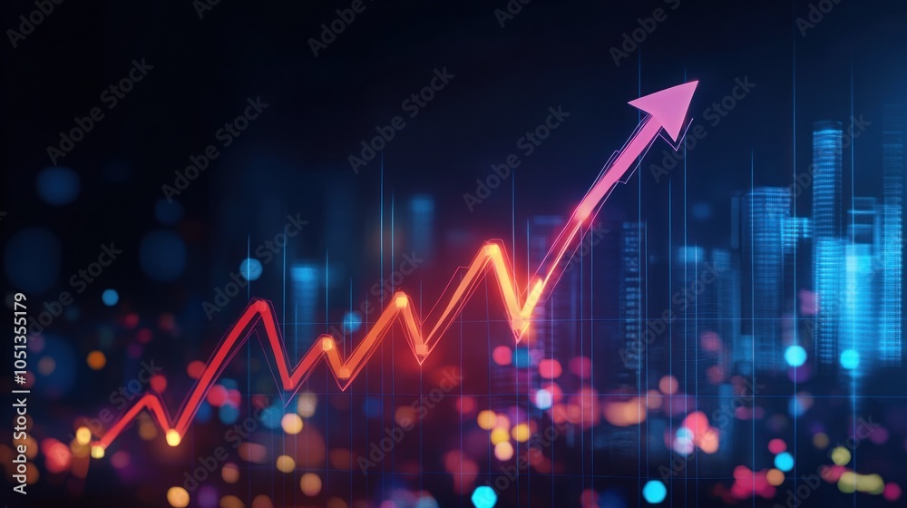 Fototapeta premium Vivid financial chart with upward arrow and data points