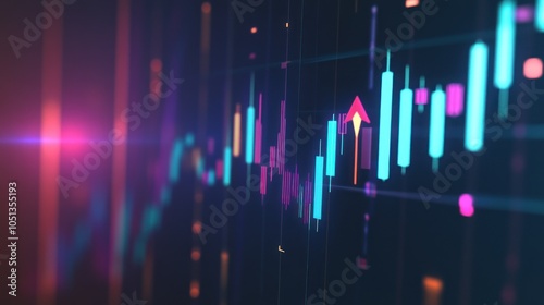 Neon financial candlestick chart with colored glow