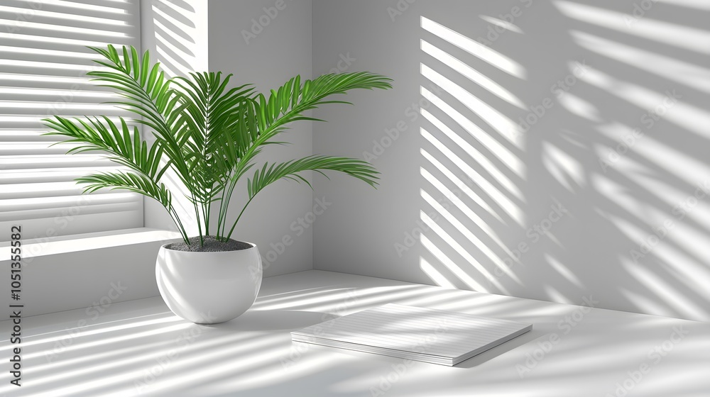 Minimalist Interior with Green Plant and Shadows Minimalist Interior with Green Plant and Shadows