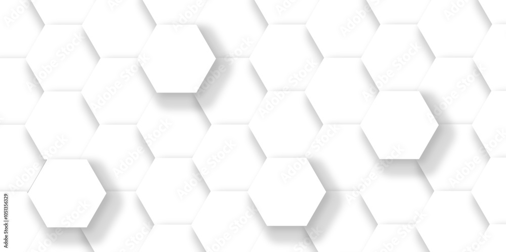 Abstract background with hexagonal geometric hexagon polygonal pattern background. 3d seamless bright white web cell and triangle abstract honeycomb background. white and gray backdrop wallpaper.