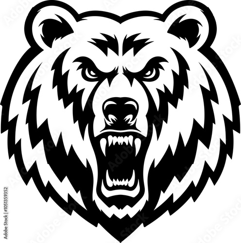 Angry bear head. Grizzly Bear Mascot Head. Design element for logo, label, sign, badge.