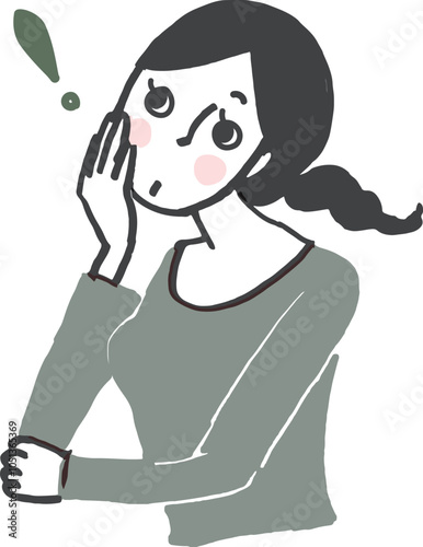驚く女性。エクスクラメーションマーク。