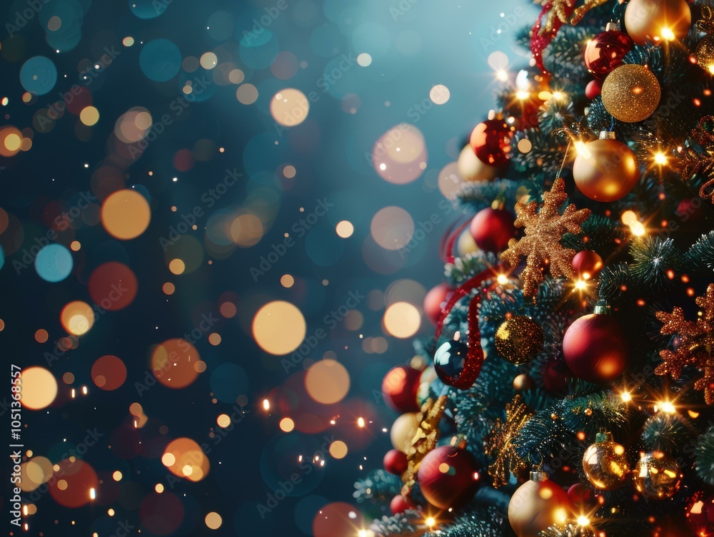 A decorated Christmas tree with red and gold ornaments. AI. A decorated Christmas tree with red and gold ornaments. AI.