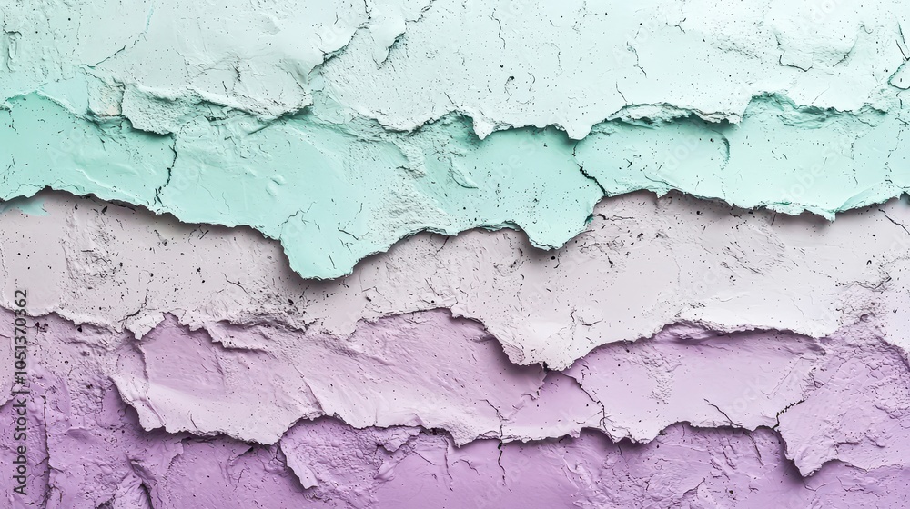 Obraz premium Textured layers of colored paint, showcasing a blend of mint, lavender, and white tones, isolated on a plain background.